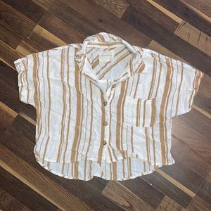 Striped White and Brown Cropped Blouse